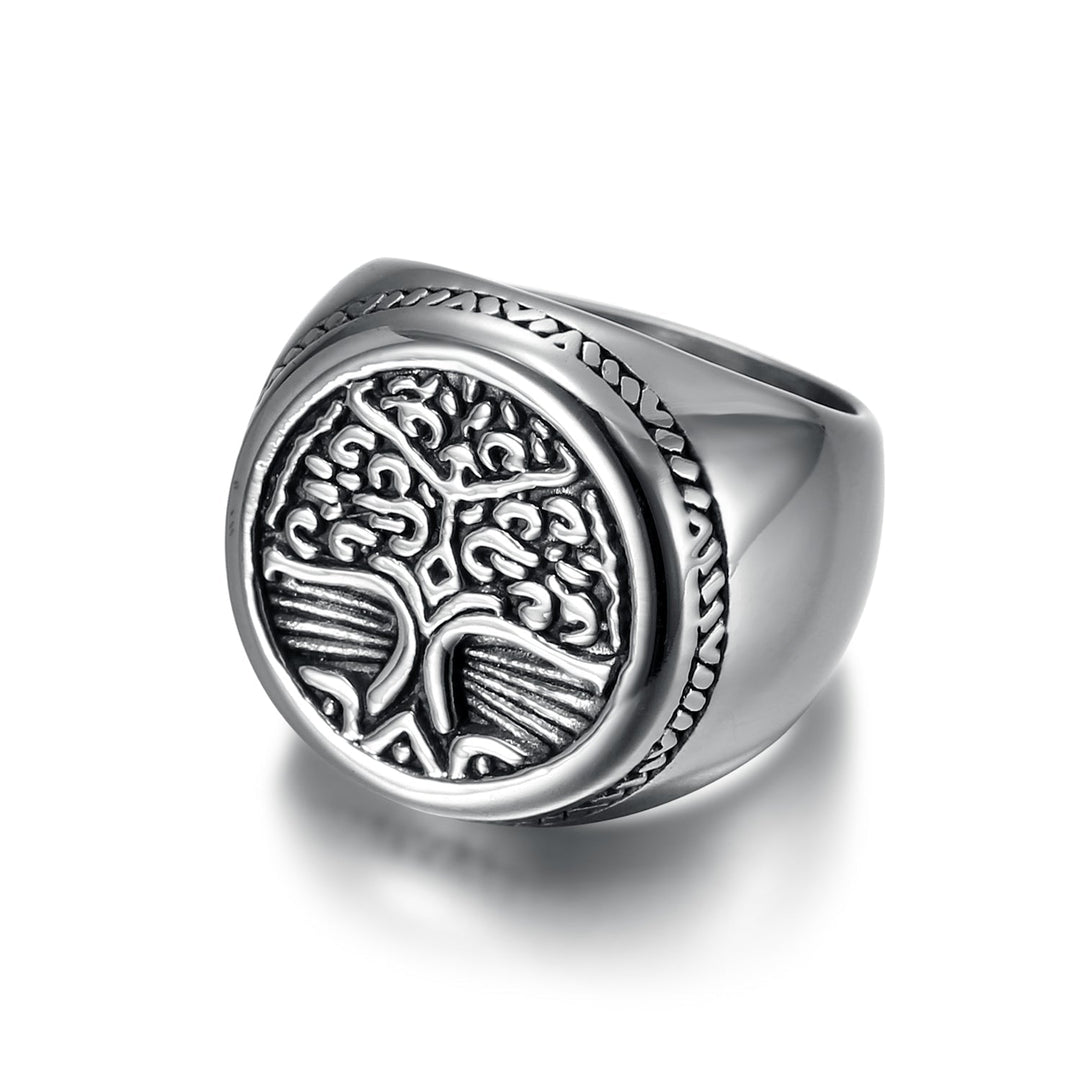 Nordic Pride Handcrafted Stainless Steel Celtic Tree of Life Circular Ring
