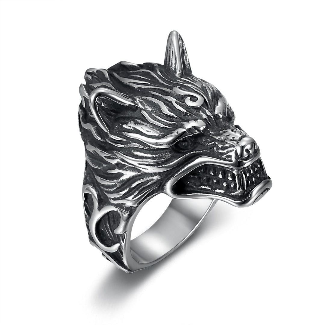 Nordic Pride Handcrafted Stainless Steel Grey Wolf Head Biker Ring