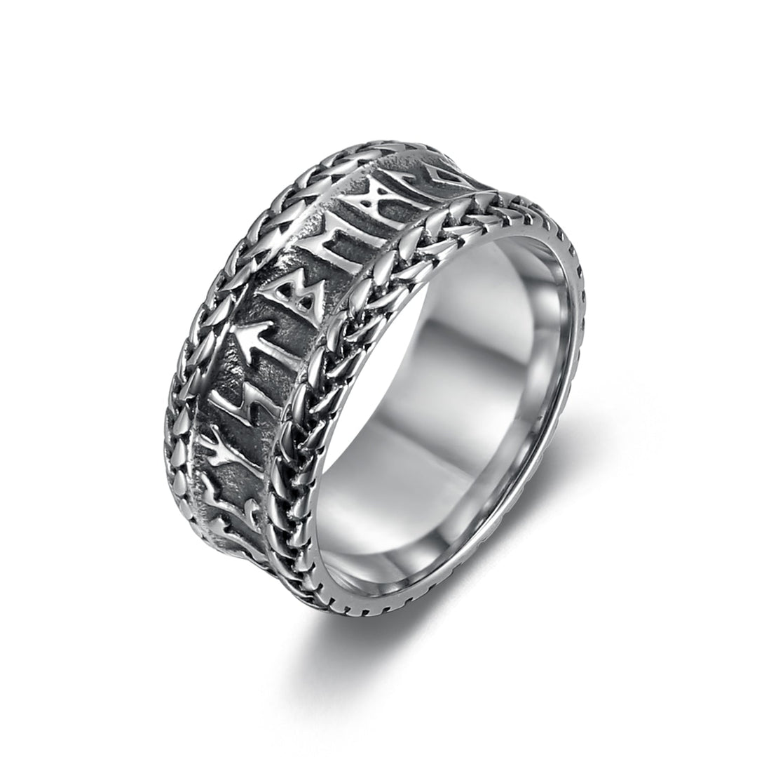 Nordic Pride Handcrafted Stainless Steel Rune and Knotwork Ring