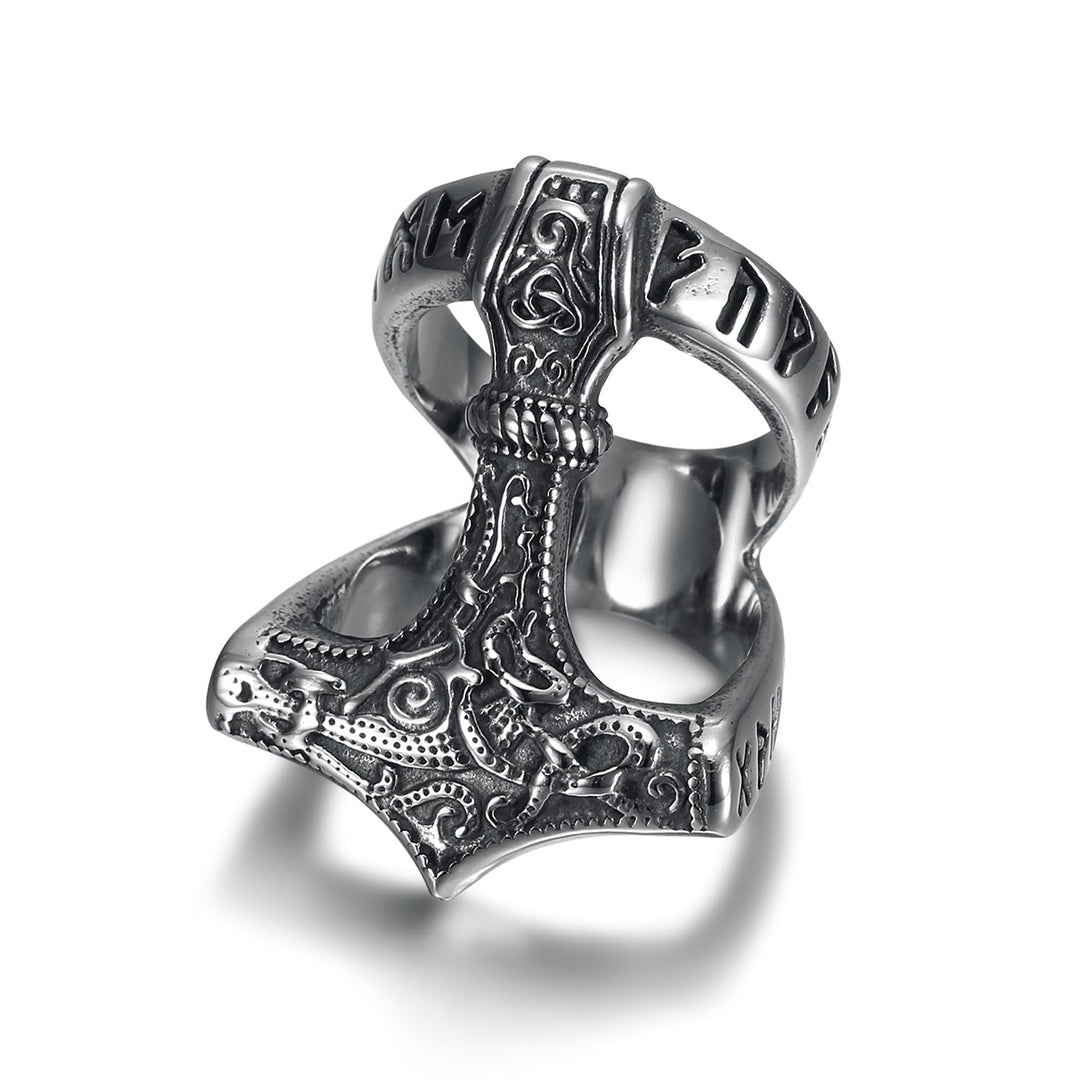 Nordic Pride Handcrafted Stainless Steel Open Thor's Gavel Ring