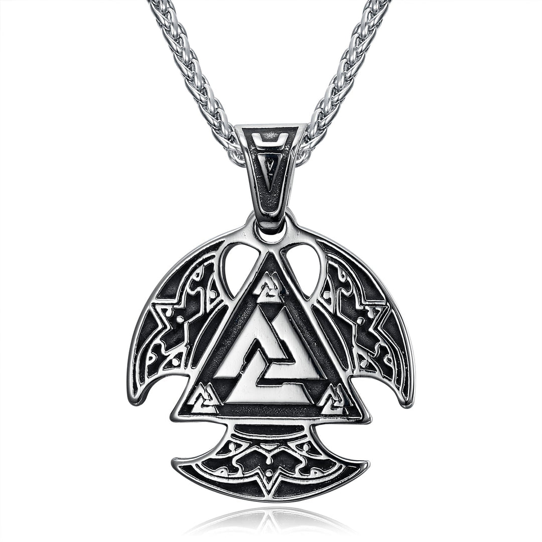 Nordic Pride Circular Handcrafted Stainless Steel Valknut Symbol Axe Head Pendant