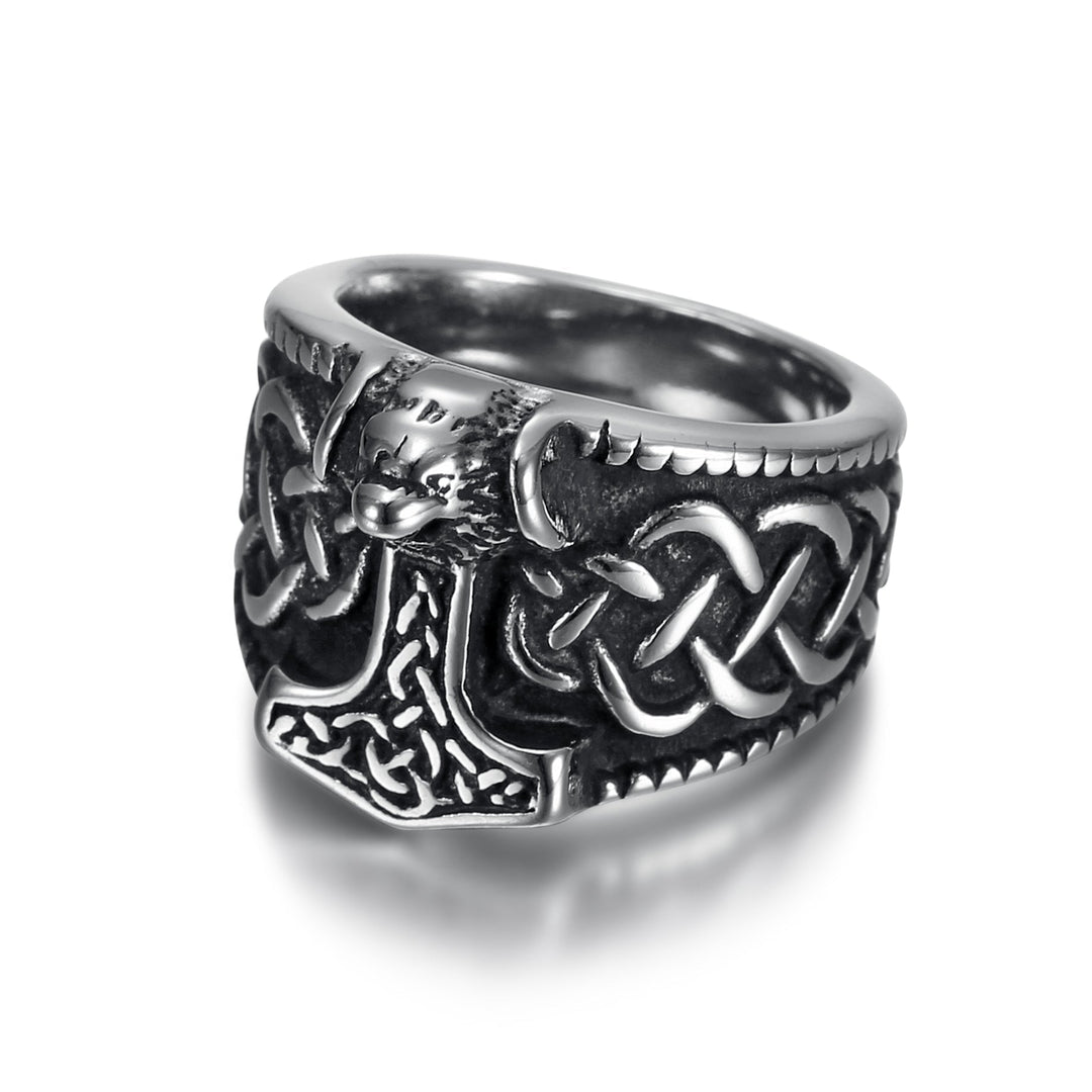 Nordic Pride Handcrafted Stainless Steel Thor's Gavel and Celtic Knotwork Ring