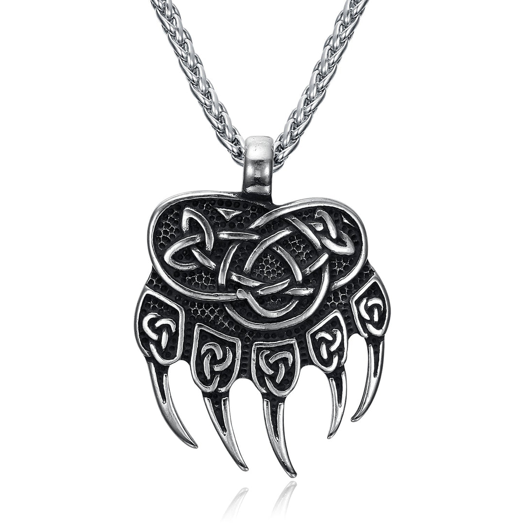 Nordic Pride Handcrafted Stainless Steel Bear Paw Pendant & Chain