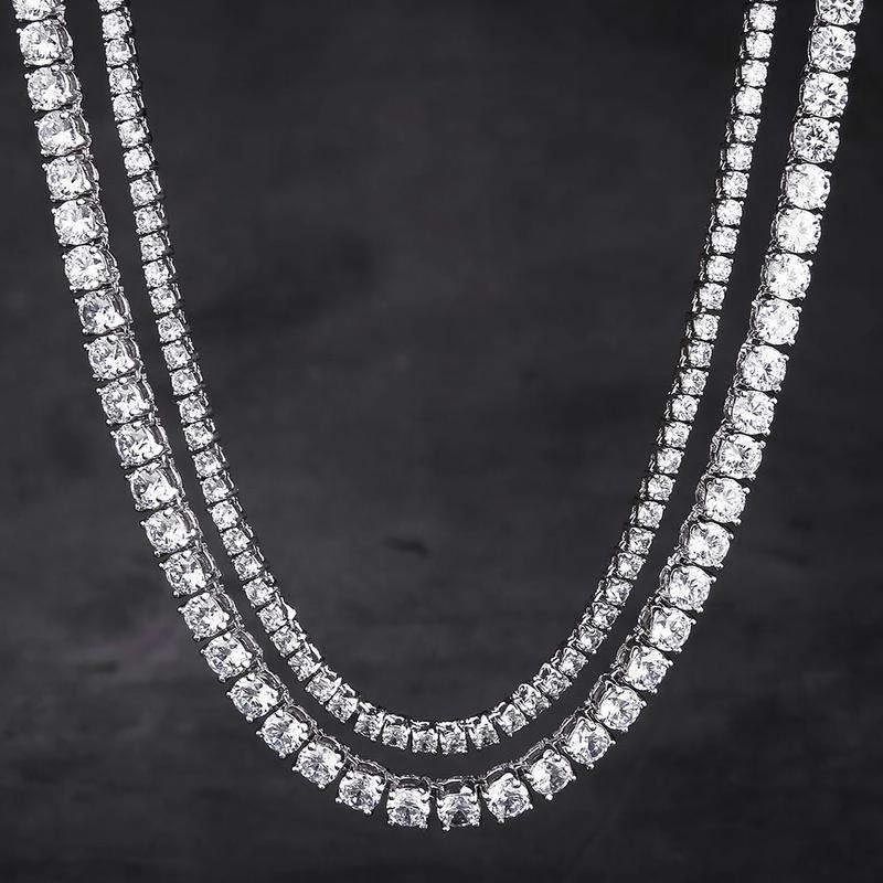 3mm +5mm White Gold Tennis Chain Set