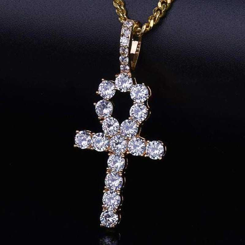 Iced Ankh Pendant in White Gold