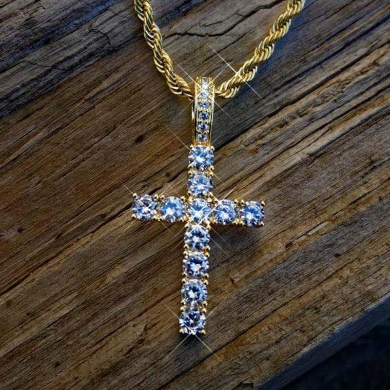 Iced Cross Pendant in 14K Gold
