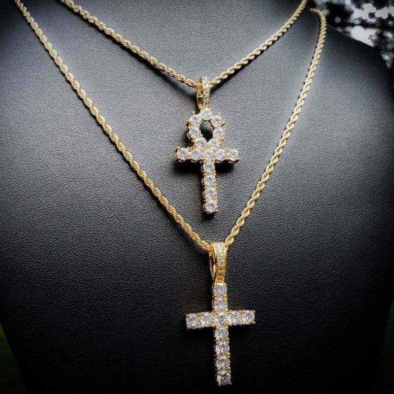 Iced Ankh Pendant in White Gold