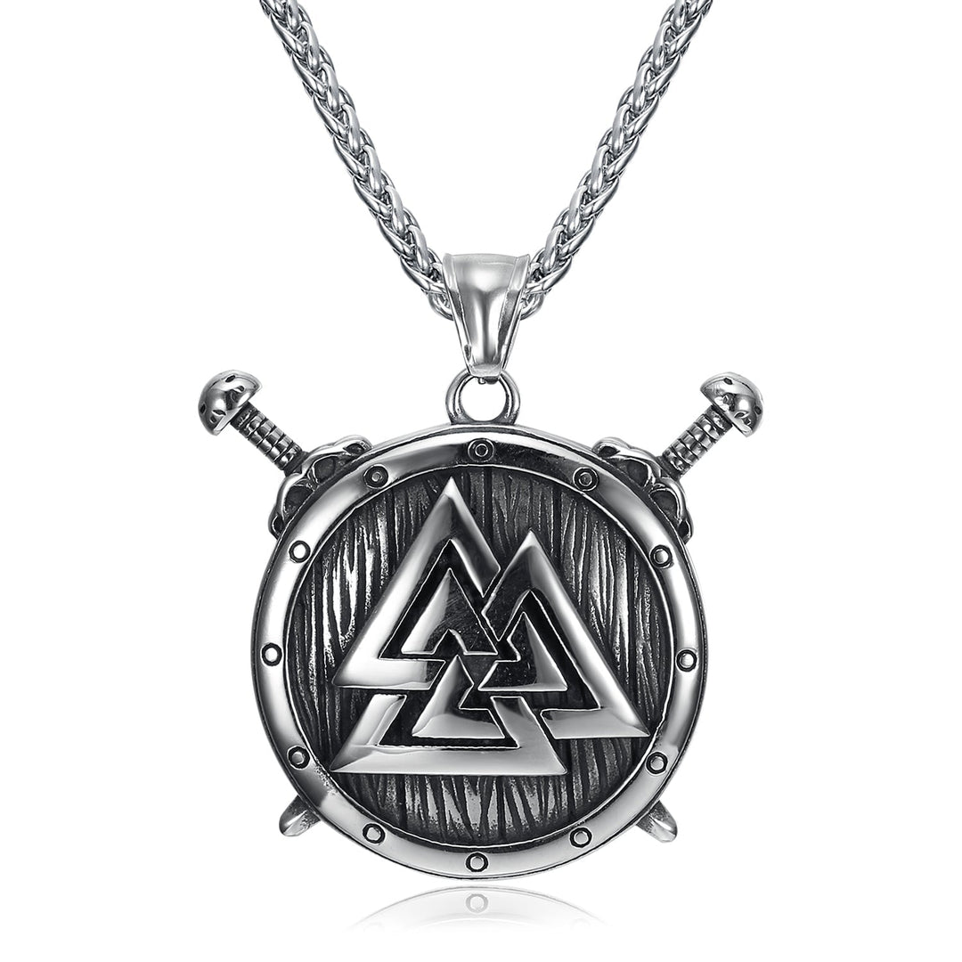 Nordic Pride Stainelss Steel Nordic Shield and Valknut Symbol Pendant & Chain