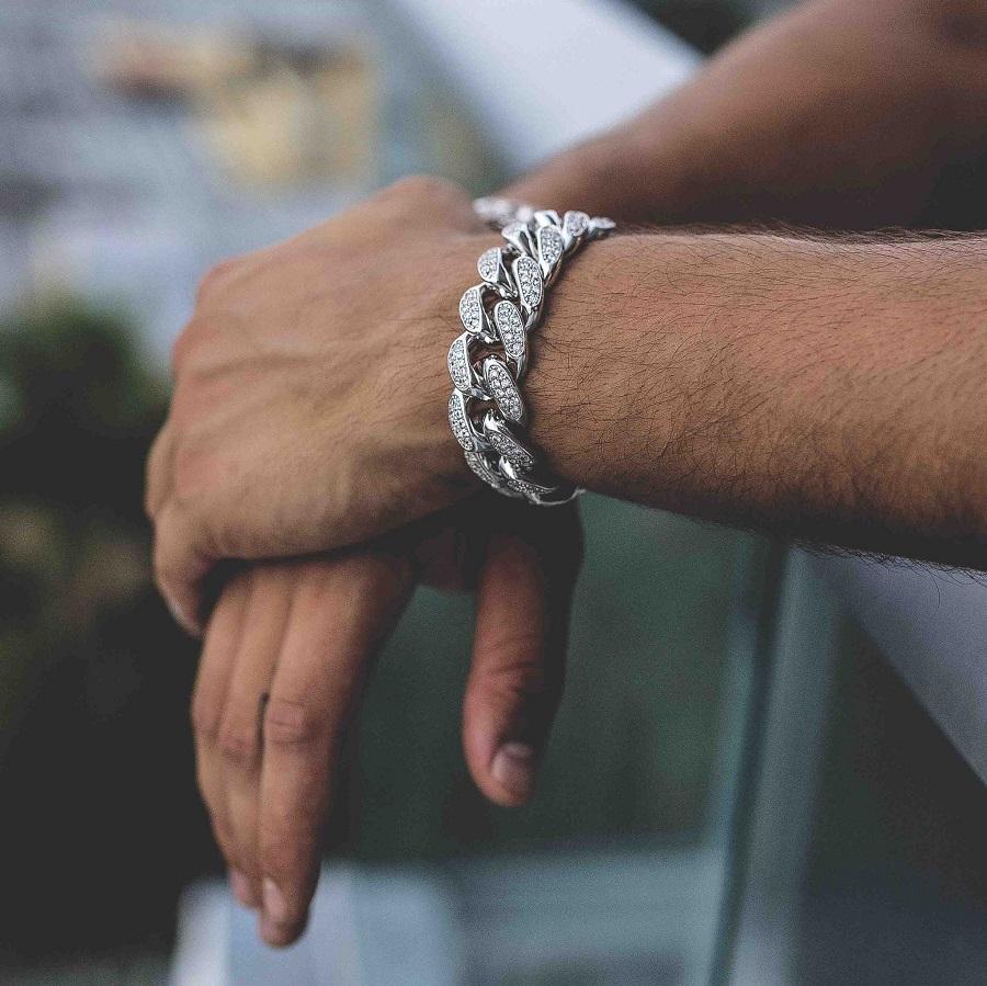 20mm White Gold Iced Miami Cuban Bracelet