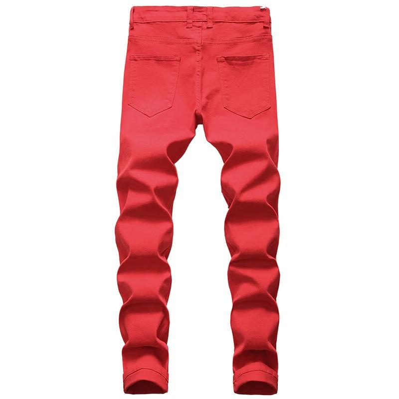 Men's Red Distressed Skinny Jeans