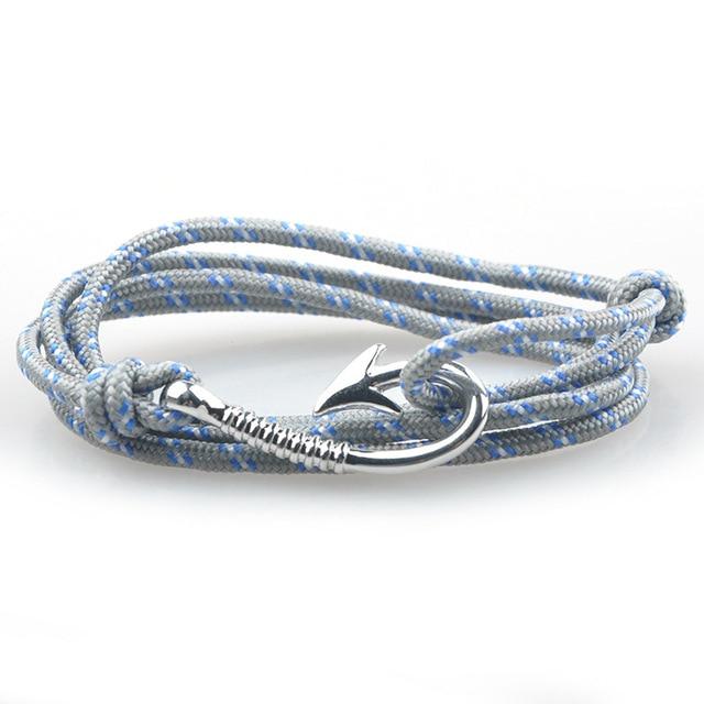 Pacific Nautical Light Grey Patterned Hook Bracelet (Silver)